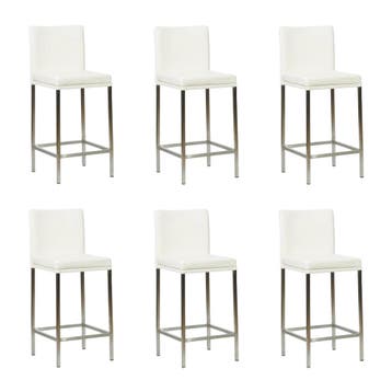 Set van 6 Leren barkruk Break laag - Toledo Purewhite (wit), Huis en Inrichting, Barkrukken, Nieuw, Leer, Ophalen of Verzenden