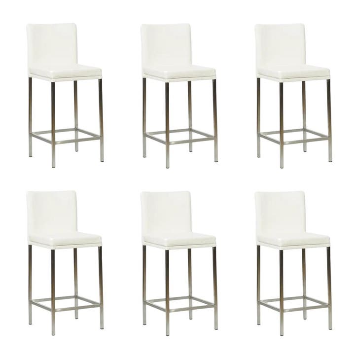 Set van 6 Leren barkruk Break laag - Toledo Purewhite (wit), Maison & Meubles, Tabourets de bar, Enlèvement ou Envoi
