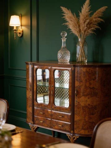 Kast - Walnoot, Messing, Hout, Glas, Antiek en Kunst