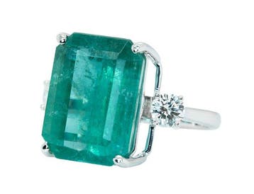 Zonder minimumprijs - Ring - 14 karaat Witgoud, Groen, Handtassen en Accessoires, Ringen, Nieuw
