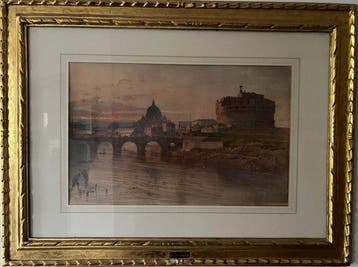Henry Parsons Riviere (1811-1888) - View of the Tiber with, Antiek en Kunst, Kunst | Schilderijen | Klassiek