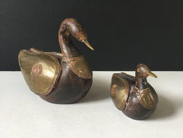 Houtsnijwerk - Statuette, Elegante Eenden paar - 13 cm -, Antiek en Kunst