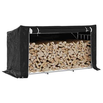 vidaXL Haardhoutrek met regenhoes 200,5x80,5x110,5 cm staal, Verzenden