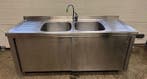RVS Wastafel, Spoeltafel met 2 schuifdeuren en mengkraan,