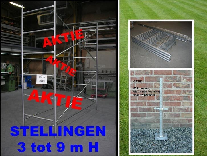 Steigers 3 - 4,5 - 6 - 7,5 en 9 m hoog - kaders 1,25 m breed, Bricolage & Construction, Échafaudages, Enlèvement