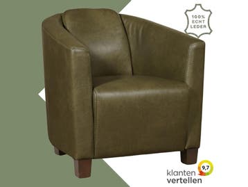 Leren fauteuil Press - Granada Moss (olijf/groen) - Poten, Nieuw, Ophalen of Verzenden, Eigentijds, Klassiek, Retro, Romantisch, Vintage