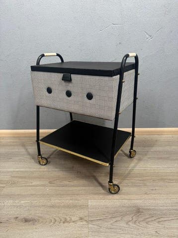 Boîte à couture - skai, Bois, Métal - Chariot de couture, Antiquités & Art