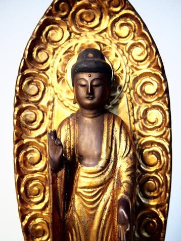 Japanese Antique Standing Kannon Bosatsu - Beeld Hout -