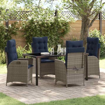 vidaXL Tuin Eettafel Set met kussen 5 pcs Grijs en Zwart, Tuin en Terras, Verzenden, Nieuw