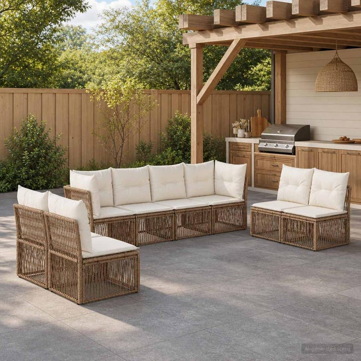 vidaXL Tuinbank Set 8 st Beige poly rattan, Jardin & Terrasse, Ensembles de jardin, Envoi