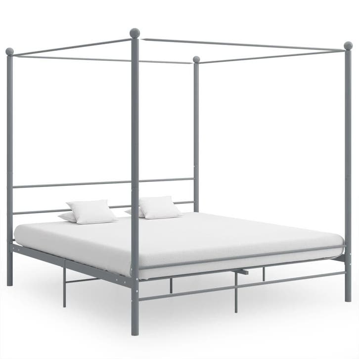 vidaXL Hemelbedframe metaal grijs 180x200 cm, Huis en Inrichting, Slaapkamer | Bedden, Nieuw, Verzenden