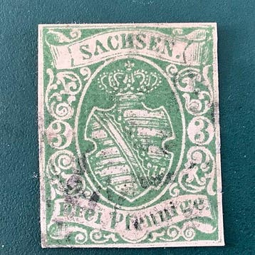 Saksen 1851 - 3 Pfenninge wapenschild gekeurd - Michel 2 IIc, Gestempeld