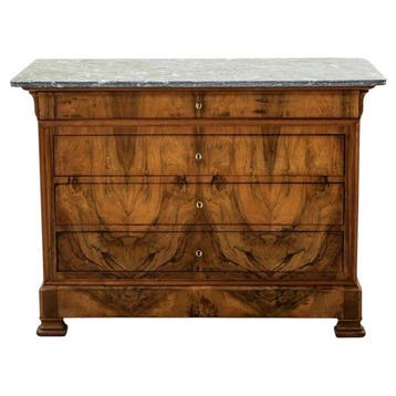 Commode - Louis Philippe Commode - marbre gris veiné, Noyer
