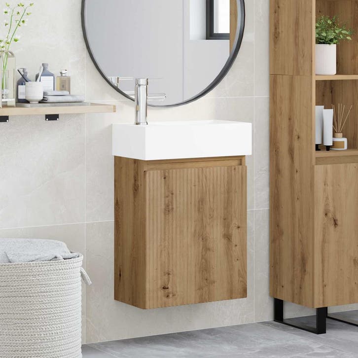 vidaXL Badkamermeubel met kraan Artisanaal eiken 45,5 x 22,5, Huis en Inrichting, Tafels | Kaptafels, Nieuw, Verzenden