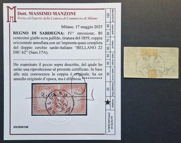 Italiaanse oude staten - Sardinië 1855 - 80 centesimi licht, Gestempeld
