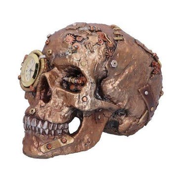 sculptuur, Steampunk Skull Clock Sculpture – Industrial