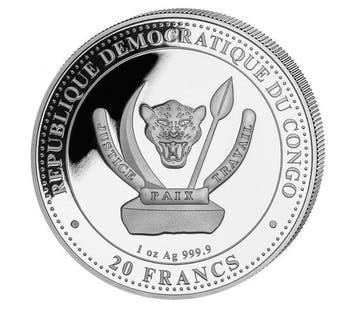 Congo. 20 Francs 2025 – Prehistoric Life: Velociraptor, Postzegels en Munten