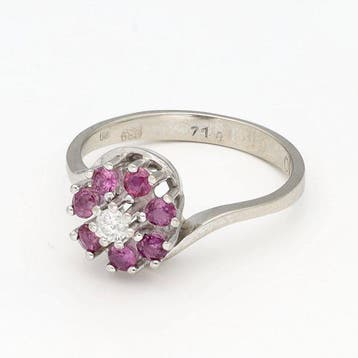 Bague - 14 carats Or blanc Diamant (Naturelle) - Robijn, Nieuw