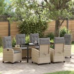 vidaXL Tuin Eettafel Set met kussen 7 pcs Beige poly rattan, Verzenden, Nieuw