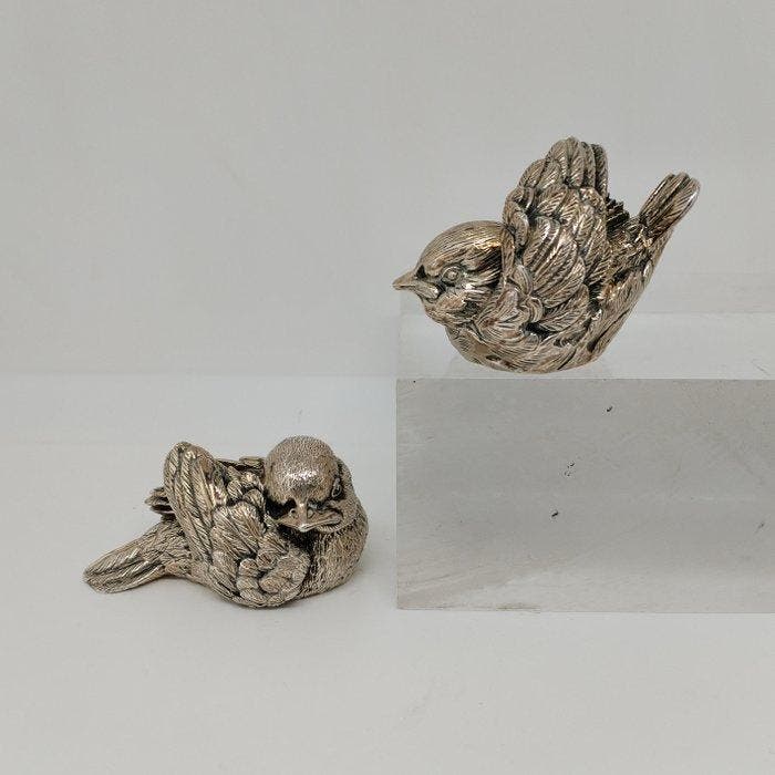 Figuur - Pareja de pájaros (2) - Zilver, Verzilverd, Antiek en Kunst, Antiek | Zilver en Goud