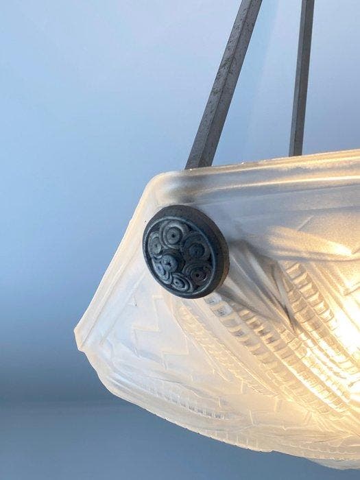 Lustre - Bronze nickelé - Garanti authentique, Antiquités & Art, Art | Objets design