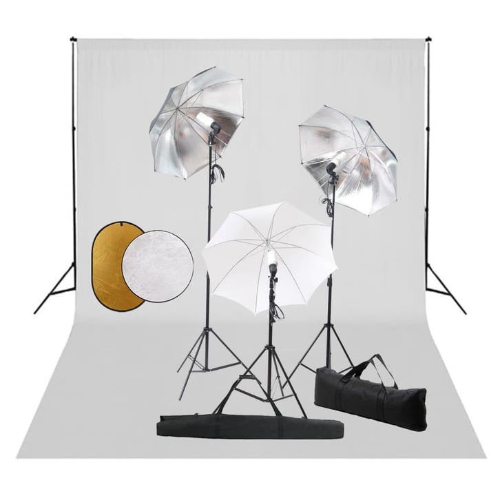 vidaXL Fotostudioset met lampen, paraplus, achtergrond en, Audio, Tv en Foto, Fotografie | Fotostudio en Toebehoren, Nieuw, Verzenden