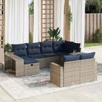 vidaXL 10-delige Loungeset met kussens poly rattan grijs, Verzenden, Nieuw, Loungeset
