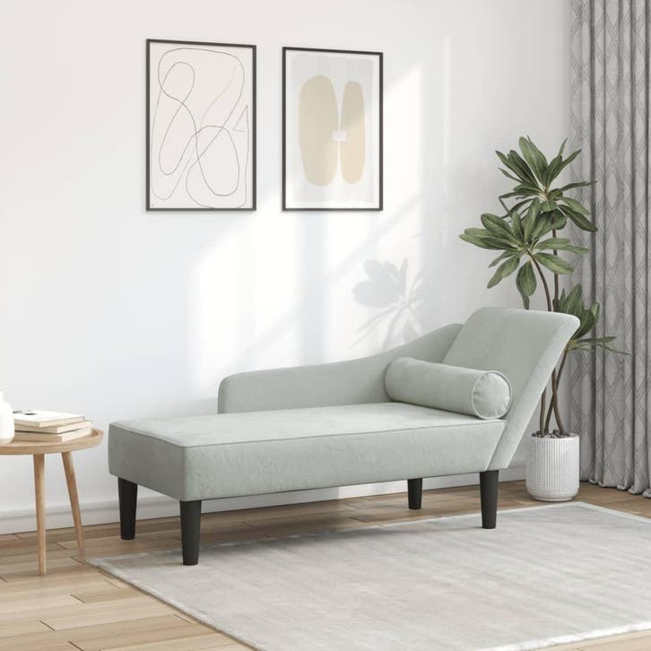 vidaXL Chaise longue met kussens fluweel lichtgrijs, Huis en Inrichting, Zetels | Zetels en Chaises Longues, Nieuw, Verzenden
