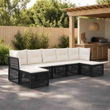 vidaXL Tuinbank Set 7 st Zwart poly rattan, Verzenden, Nieuw