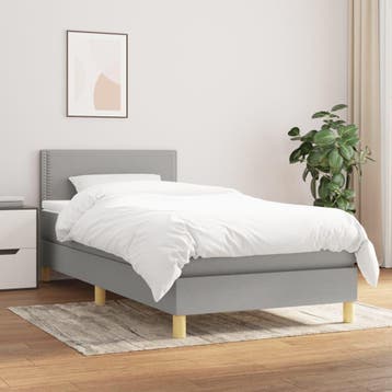 vidaXL Boxspring met matras stof lichtgrijs 90x200 cm, Verzenden