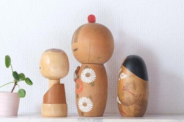 Trois kokeshi vintage créatives par Aida Seiho, Aoki Ryoka