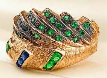 Zonder minimumprijs - Ring - 9 kt. Roségoud, Zilver Smaragd, Nieuw