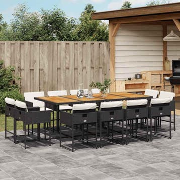vidaXL 13-delige Tuinset met kussens poly rattan zwart, Verzenden, Tuinset