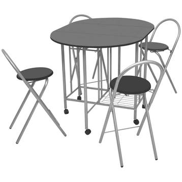 vidaXL Eetkamerset opvouwbaar zwart MDF 5-dlg, Verzenden, Nieuw