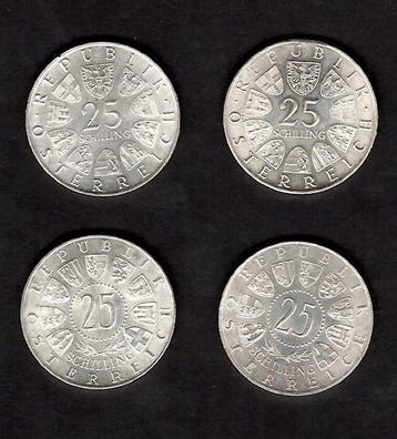 Autriche. 25 Schilling 4x 1962/1965 Anton Bruckner, Prince