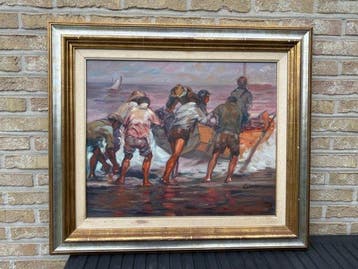 Francis Cristaux (1956-) - Vissers op het strand