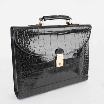 Bally - Crocodile-Embossed Leather Briefcase Business Bag, Nieuw