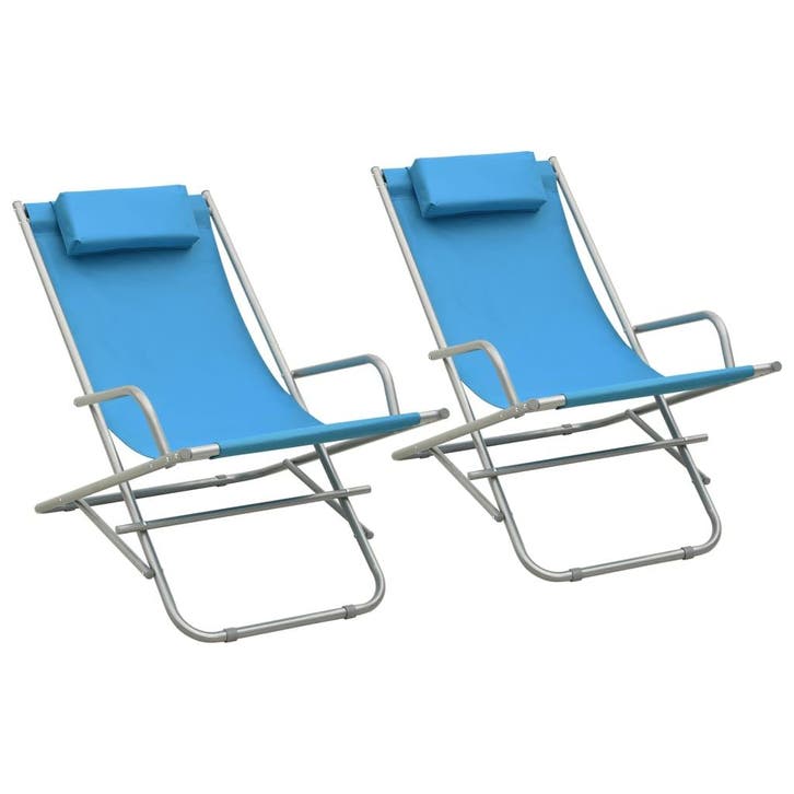 vidaXL Klapstoelen 2 st staal blauw, Jardin & Terrasse, Chaises longues, Envoi