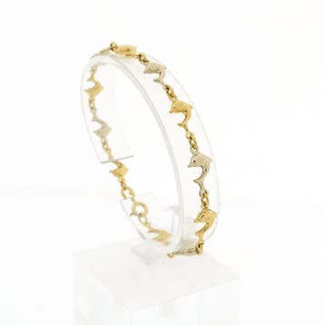 Bicolor gouden armband van dolfijnen (Schakelarmband), Ophalen of Verzenden