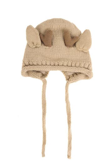 Gebreide Muts Rendier Beige Kinderen Bont Hoorns Oren Touwtj, Kinderen en Baby's, Kinderkleding | Petten en Hoeden, Ophalen of Verzenden