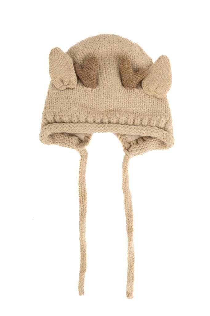 Gebreide Muts Rendier Beige Kinderen Bont Hoorns Oren Touwtj, Kinderen en Baby's, Kinderkleding | Petten en Hoeden, Nieuw, Ophalen of Verzenden