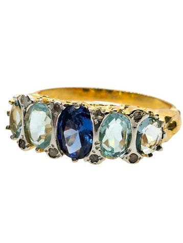 Zonder minimumprijs - Ring - 9 kt. Zilver, Geel goud Saffier, Nieuw