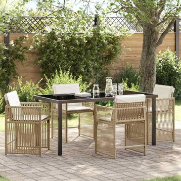 vidaXL Tuin Eettafel Set 5 pcs Beige poly rattan, Verzenden, Nieuw