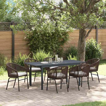 vidaXL Tuin Eettafel Set 7 pcs Bruin poly rattan, Tuin en Terras, Tuinsets en Loungesets, Verzenden, Nieuw