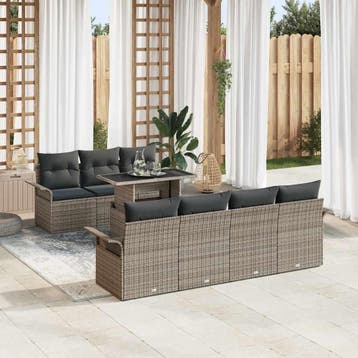 vidaXL Tuinbank Set 8 st Grijs [Synthetisch]: Poly Riet, Verzenden