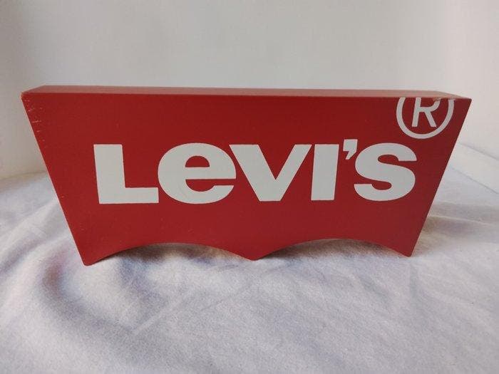 Emaillebord voor tafeldisplay Levis - Historisch logo, Antiek en Kunst, Antiek | Wandborden en Tegels