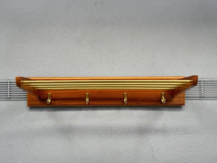 Kapstok - Messing, Hout - Mid-century kapstok, Antiek en Kunst, Kunst | Designobjecten