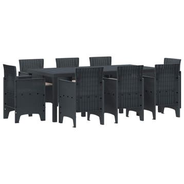 vidaXL Tuin Eettafel Set 9 st Antracietkleurig Polypropyleen, Verzenden, Nieuw