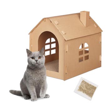 Relaxdays kattenhuis karton met krabplank, 48 x 36,5 x 46..., Ophalen of Verzenden, Nieuw