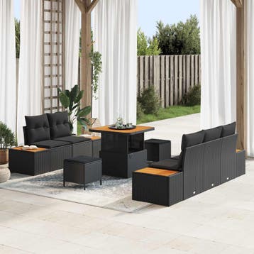 vidaXL Tuinbank Set 8 pcs 7-Seater Zwart, Verzenden, Nieuw